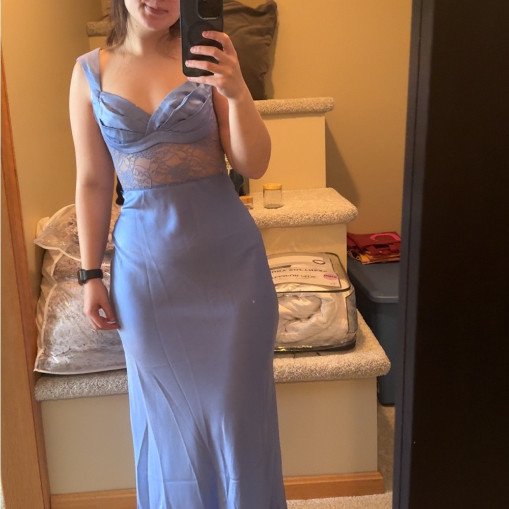Lace-Inset Maxi Dress in Periwinkle